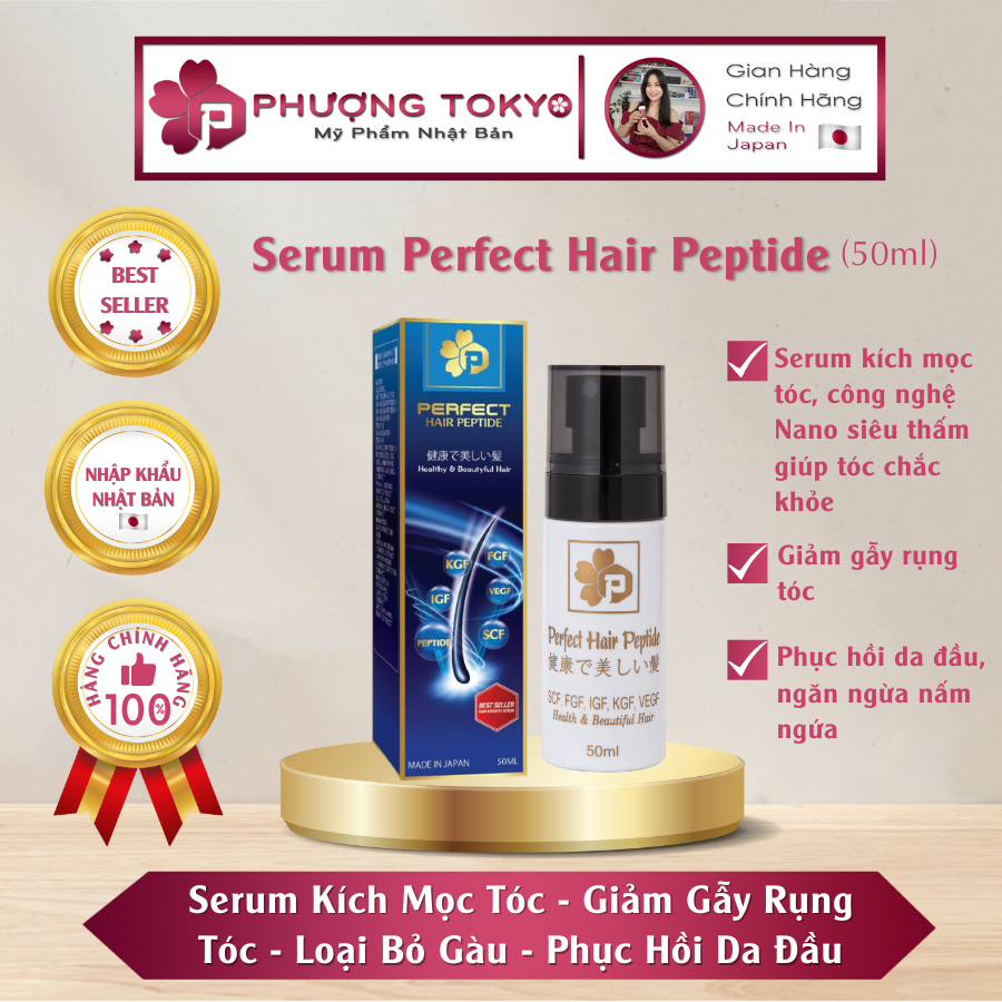 SERUM KÍCH MỌC TÓC - GIẢM GẪY RỤNG TÓC - LOẠI BỎ GÀU - PHỤC HỒI DA ĐẦU - PERFECT HAIR PEPTIDE  NHẬT BẢN