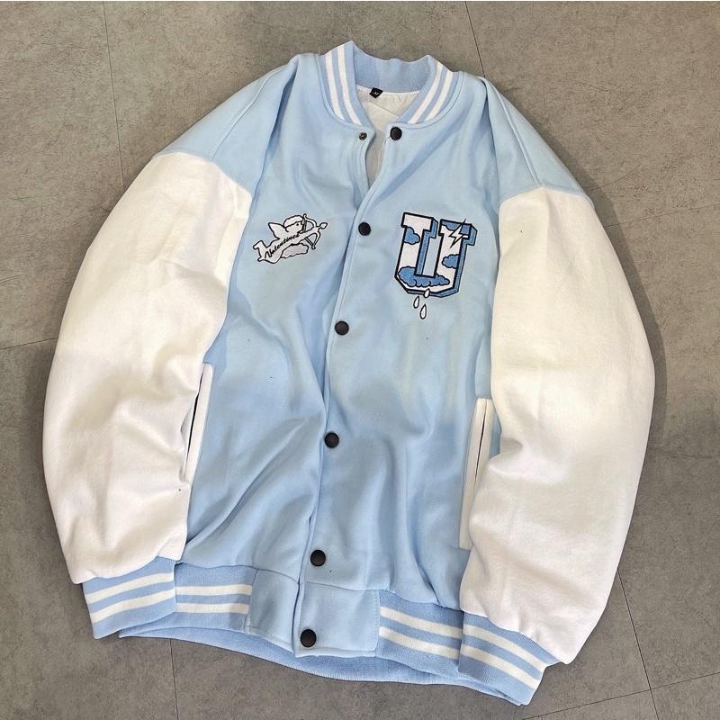 Áo Bomber nỉ U màu xanh unisex ảnh thật SSStore