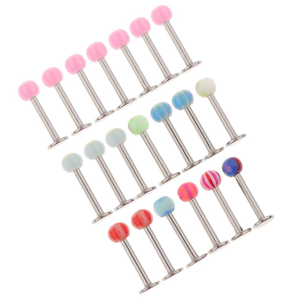 20pcs Stainless Steel 18g Labret Stud Nose Lip Rings Set Piercing Jewelry