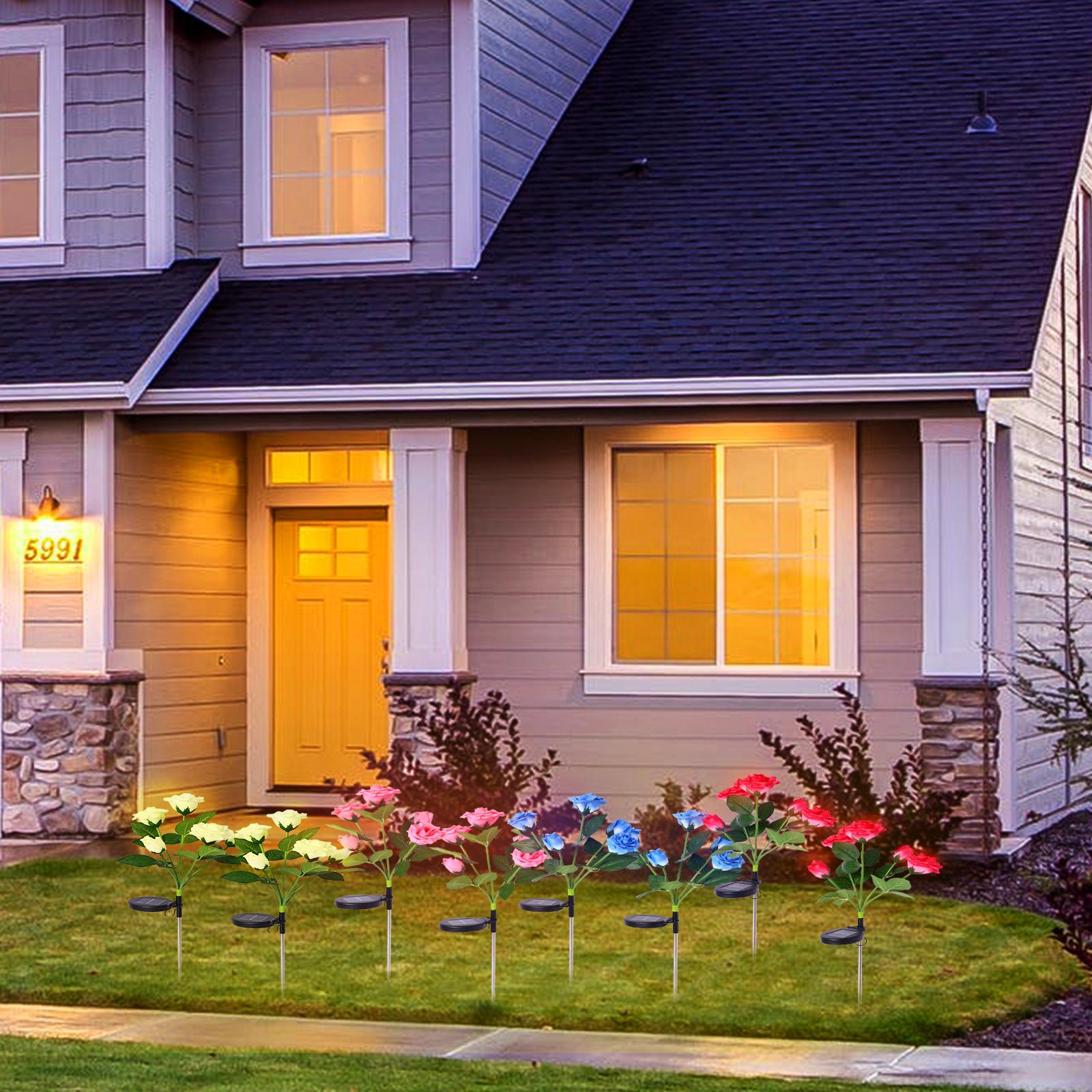 Set 2 Nhánh Đèn Led Rgb Ngoài Trời Kiểu Dáng 5 Bông Hoa Hồng Chống Nước