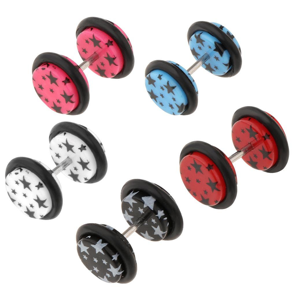 10 Pieces Acrylic Ear Earrings Flesh Tunnel Stainless Steel Fake Plugs 18g