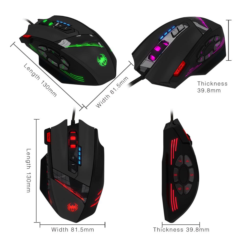 ZELOTES C-12 Có Dây USB Quang Chơi Game 12 Nút Có Thể Lập Trình Máy Tính Game Chuột 4 Mức Điều Chỉnh DPI 7 Bóng Đèn LED chuột