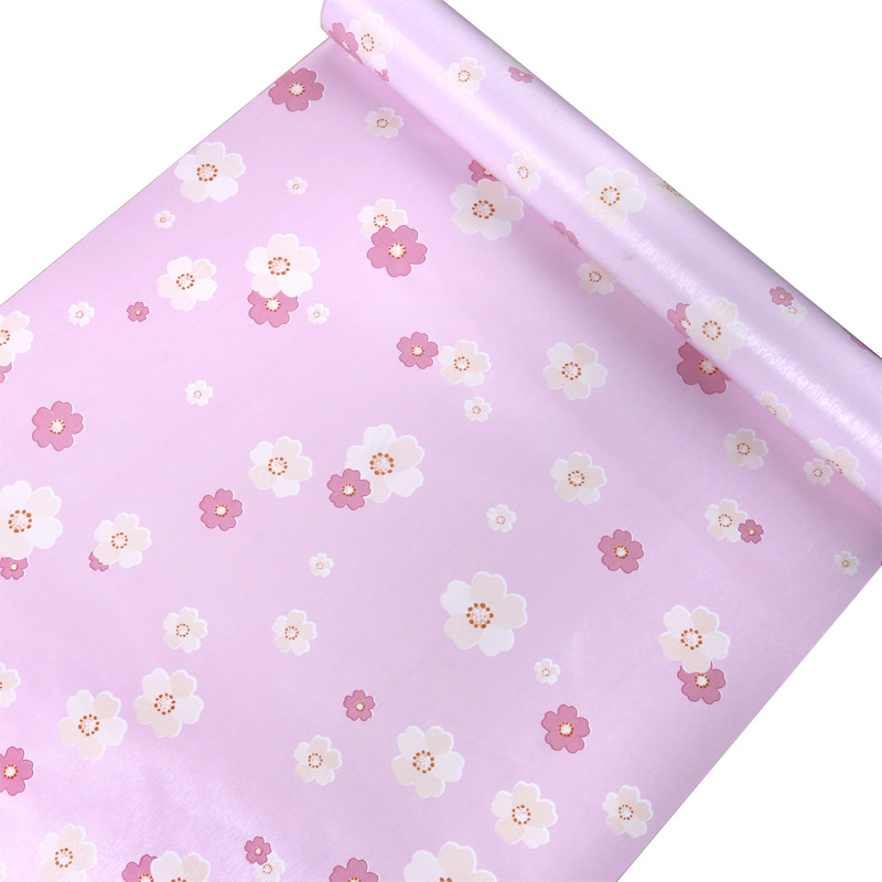 Combo cuộn 10 mét Decal giấy dán tường hoa mai hồng khổ 45cm mặt sau có keo sẵn