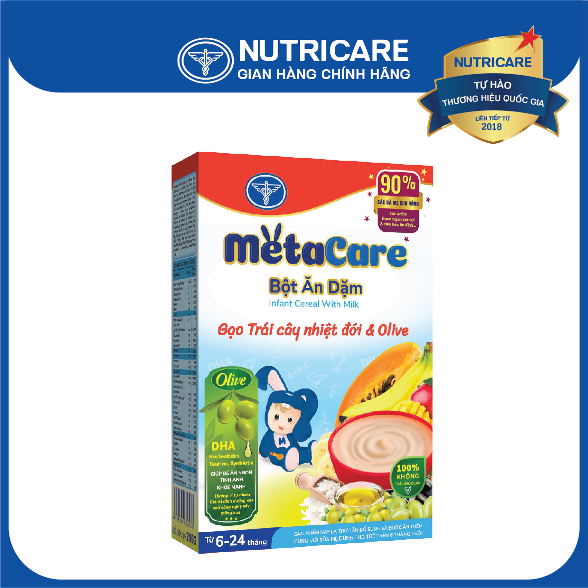 Bột ăn dặm Nutricare Metacare Gạo trái cây nhiệt đới & olive 200g