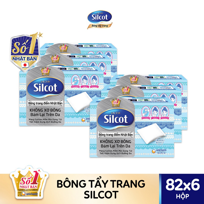 Combo 6 hộp bông tẩy trang Silcot (82 miếng/hộp)