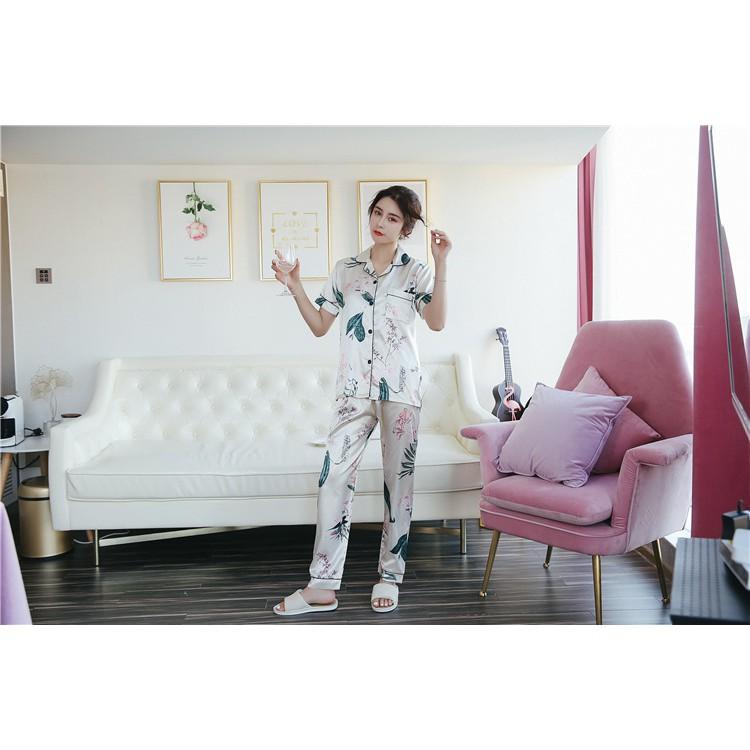 Pijama- Bộ Ngủ lụa áo cộc quần dài nhiều màu vải đẹp sang trọng LCD01