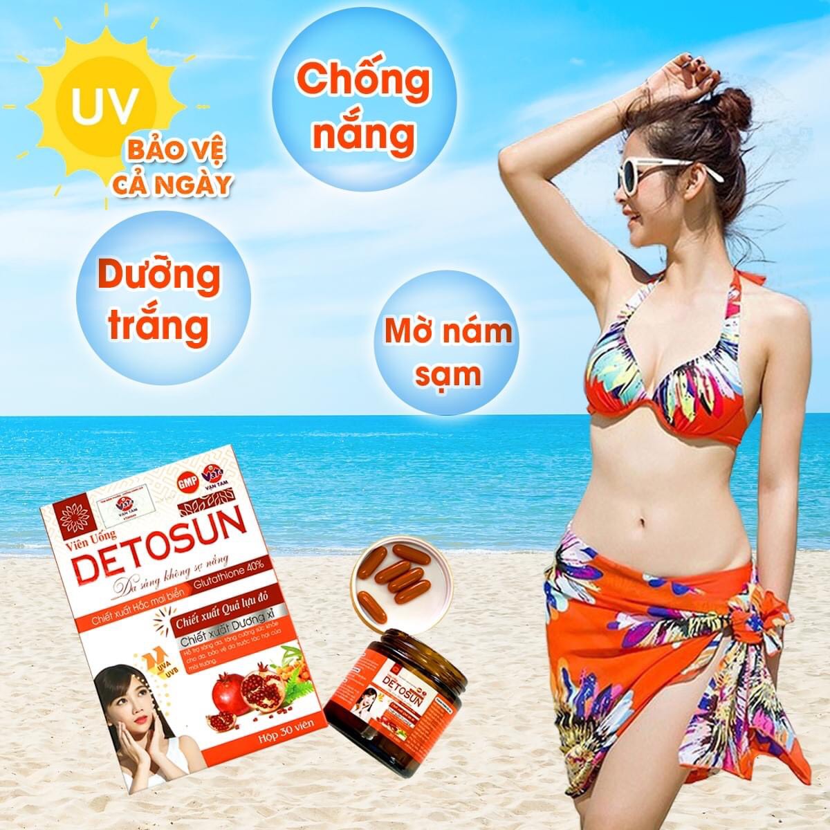 Viên Uống Giảm Nám Trắng Da Chống Nắng DETOSUN