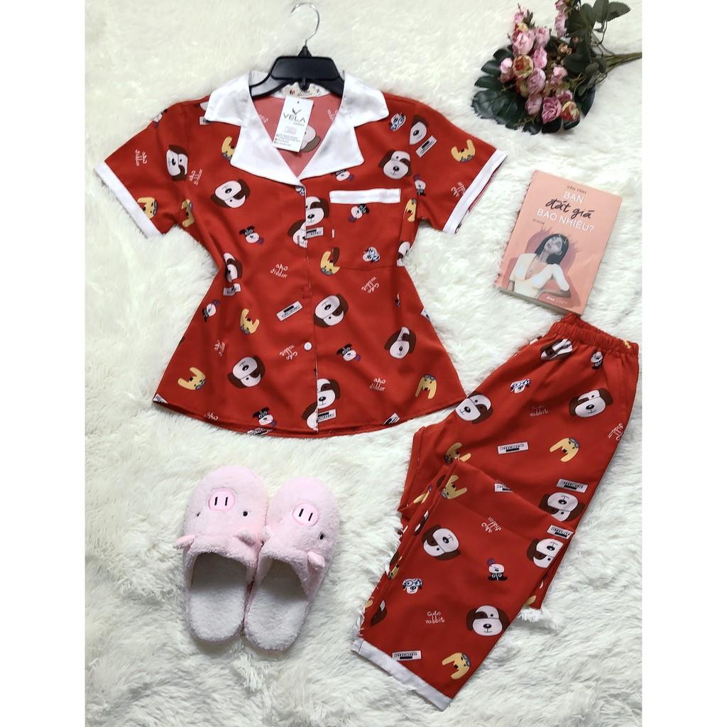 Bộ Quần Dài Tay Ngắn Cún Đỏ Lụa Hàn Cao Cấp Giá Rẻ