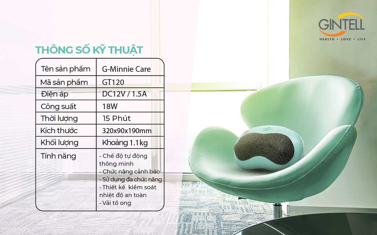 Gối Massage nhiệt hồng ngoại G-Minnie Care| Công nghệ massage Shiatsu 3D