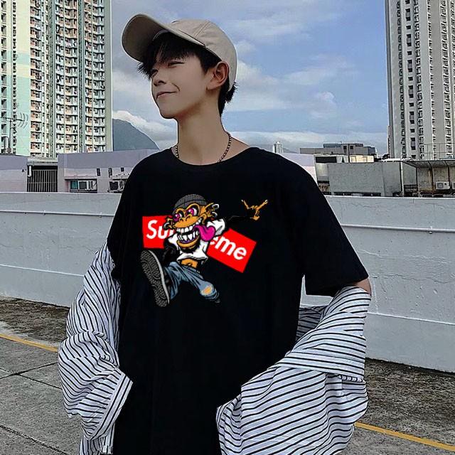 Áo thun tay lỡ unisex Monkey Super Màu Đen Cam