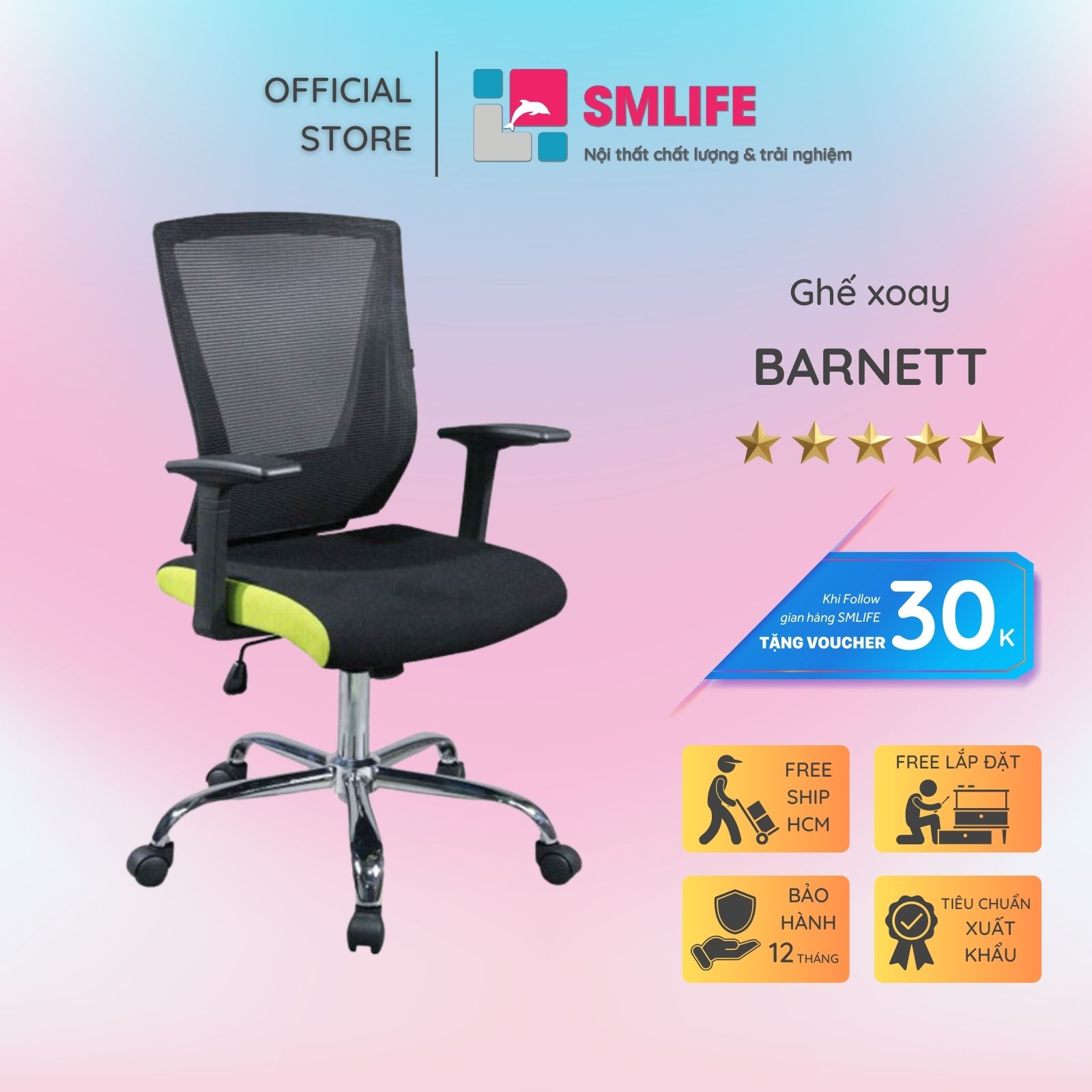 Ghế xoay văn phòng lưng trung bọc lưới SMLIFE Barnett