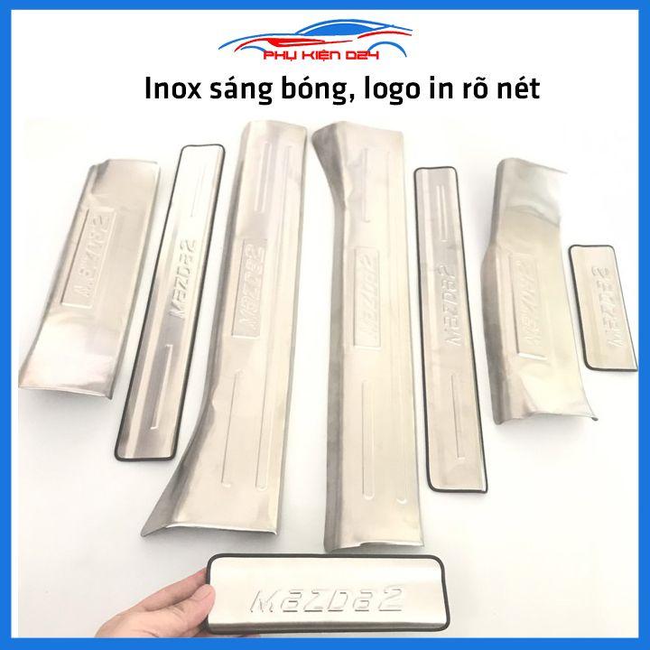 Bộ ốp bậc cửa trong ngoài Mazda 2 2015-2016-2017-2018-2019-2020-2021-2022 Inox chống trầy trang trí xe