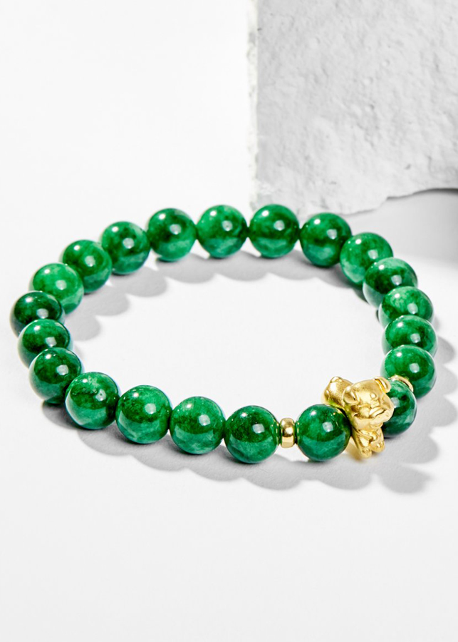 Vòng Tay Phong Thủy Nữ Đá Cẩm Thạch Sơn Thủy Phối Charm Tuổi Hợi Bạc Mạ Vàng 24K  Mệnh Mộc, Hỏa Ngọc Quý Gemstones