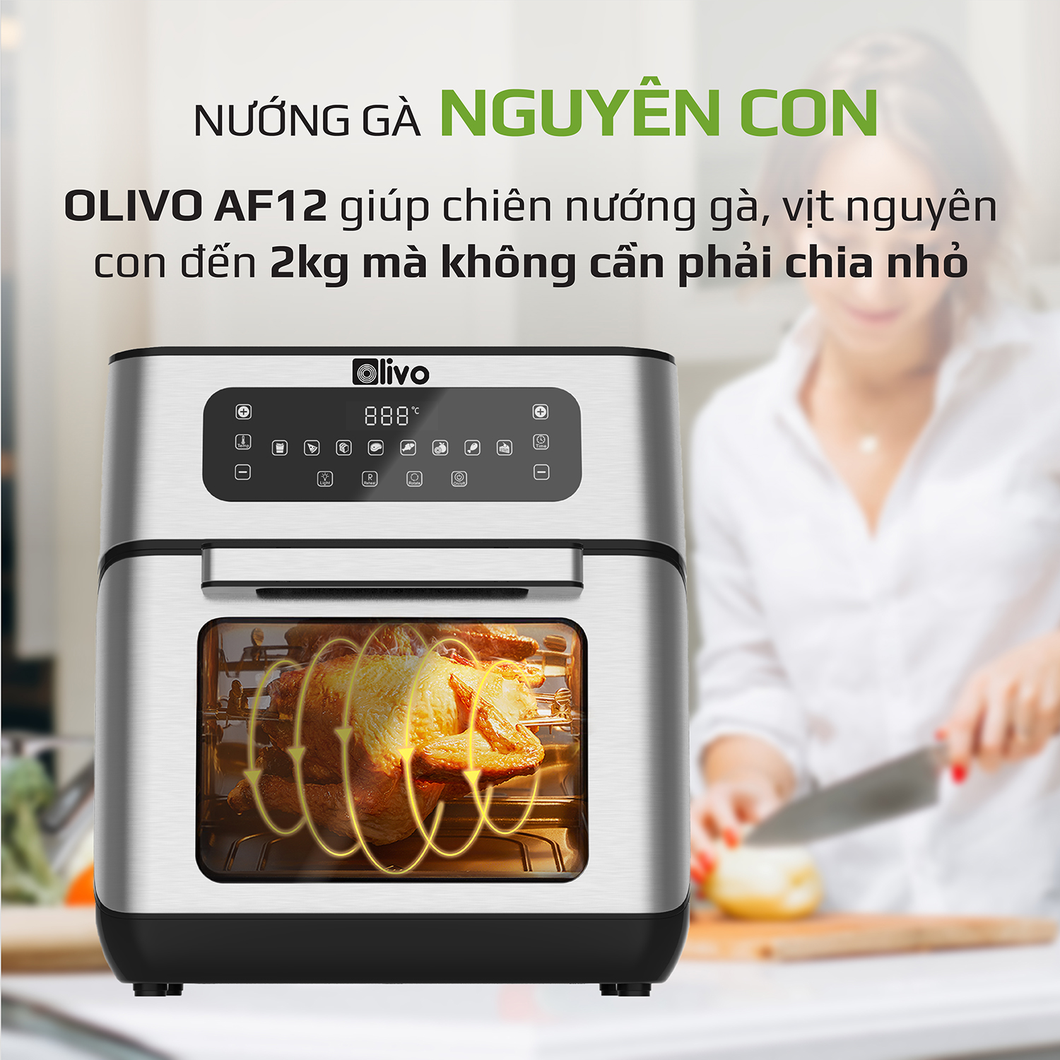 Nồi Chiên Không Dầu OLIVO AF 12 [Hàng Chính Hãng] Dung Tích 12L - Công Suất 1800W