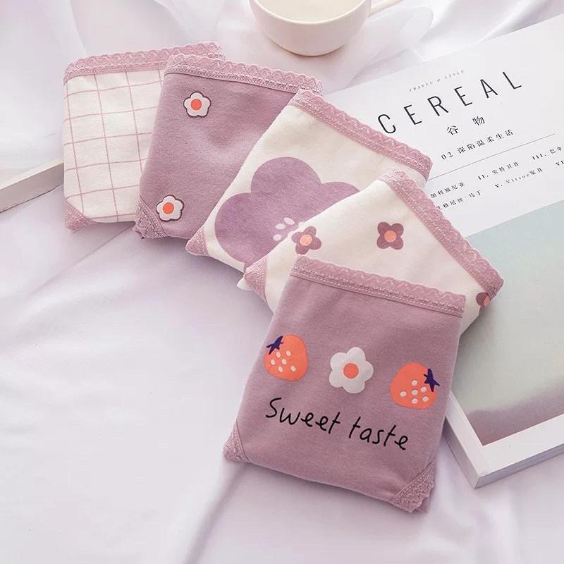 Quần Lót Nữ Cotton Nâng Mông Co Giãn hoạ tiết hoa tím siêu xinh QL02