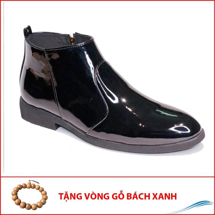 Giày Chelsea Boot Nam Cổ Khóa Da Bóng Màu Đen Đế Có Khâu Chắc Chắn - CB521-bongkhoa(GB)- Kèm Vòng Gỗ Bách Xanh