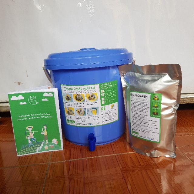 Thùng ủ rác hữu cơ thành phân hữu cơ EM Bokashi - Nhà Vừng (combo 2 thùng + 3 túi EM Bokashi)