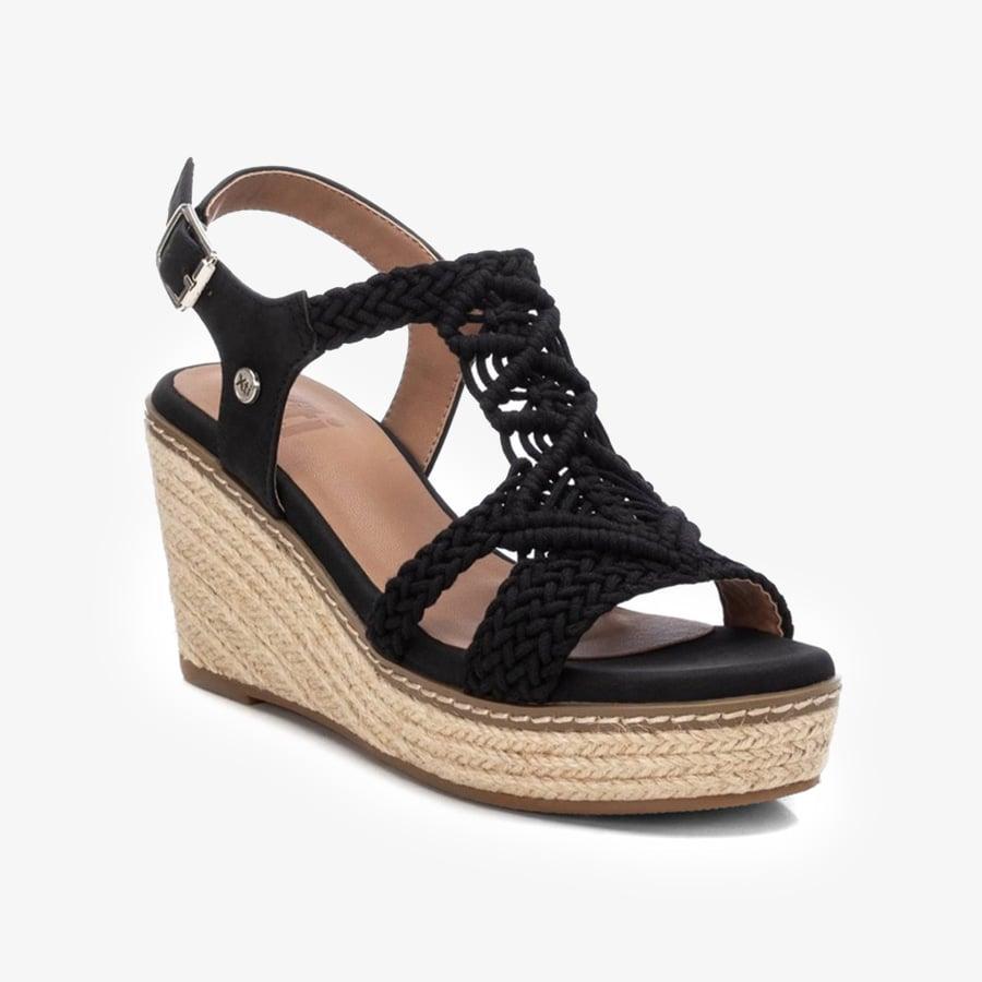 Giày Đế Xuồng Nữ XTI Black Textile Ladies Sandals