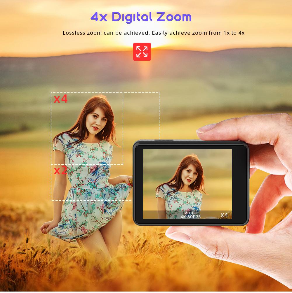 Camera thể thao hành động Q44CR Ultra HD 4K/60fps EIS 24MP WiFi 2.0 "Màn hình IPS 170D dưới nước 30m Go Waterproof Pro Matermet Video Cam