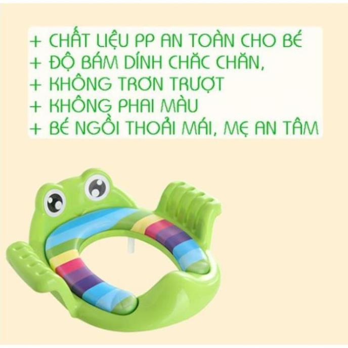 Bệ lót thu nhỏ bồn cầu có tay vịn hình chú ếch cho bé yêu