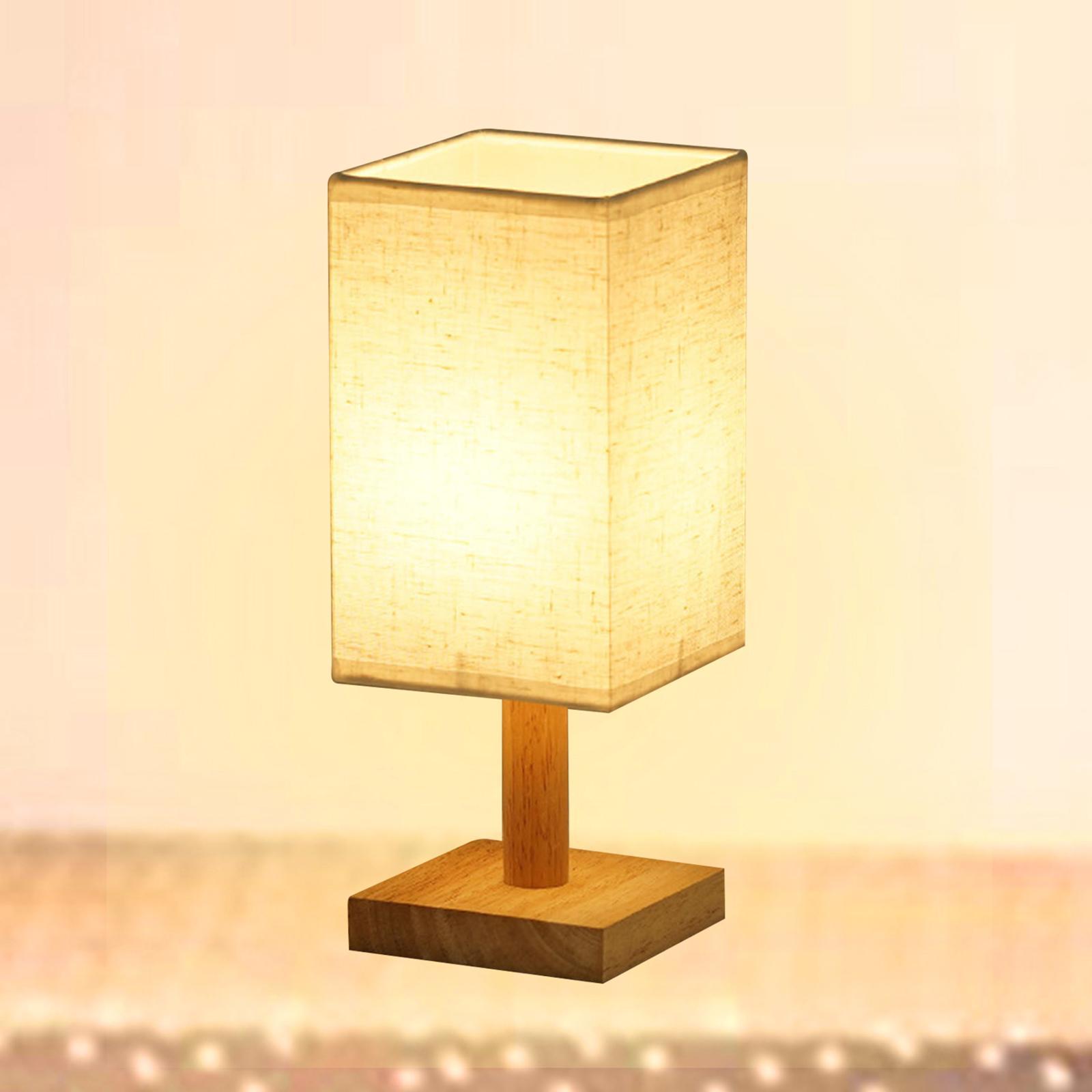 Bedside Table Lamp Decorative with Flaxen Fabric Shade Wood Base Warm White