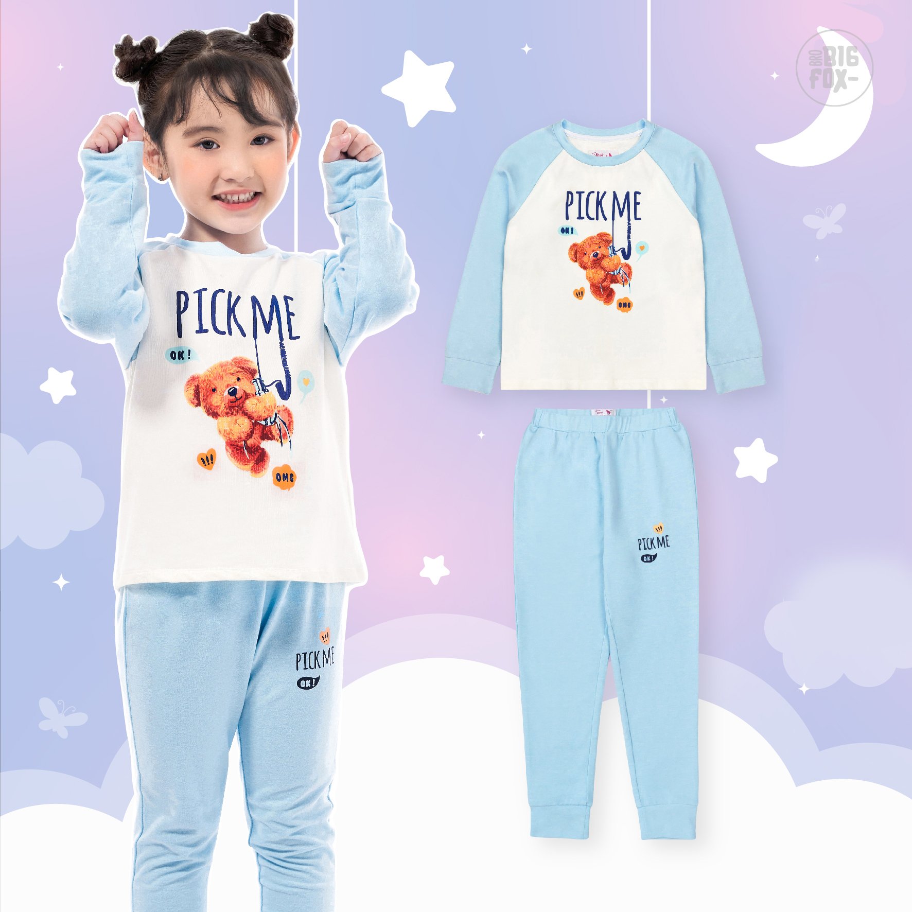 Bộ bé gái BIGFOX - MISS MEOW thu đông size đại, bộ dài tay cho bé phong cách Hàn Quốc in Gấu Bông PICK ME 10 - 38 kg