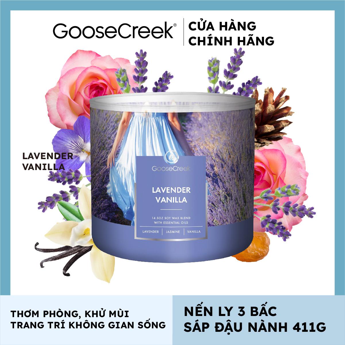 Nến ly 3 bấc sáp đậu nành Goose Creek - Lavender Vanilla