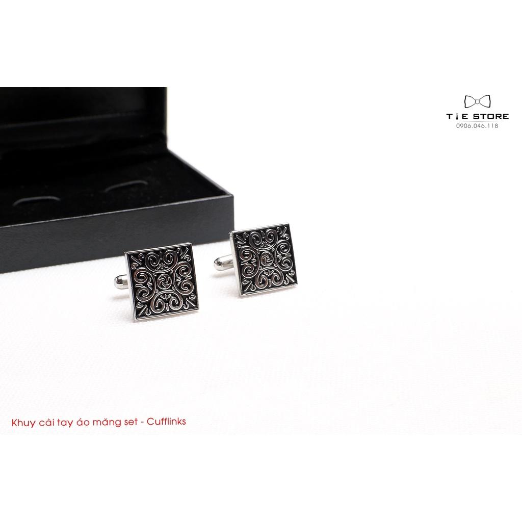 Khuy Cài tay áo Măng Set cao cấp đính đá - cufflinks , tặng kèm hộp nhỏ, họa tiết cổ điển