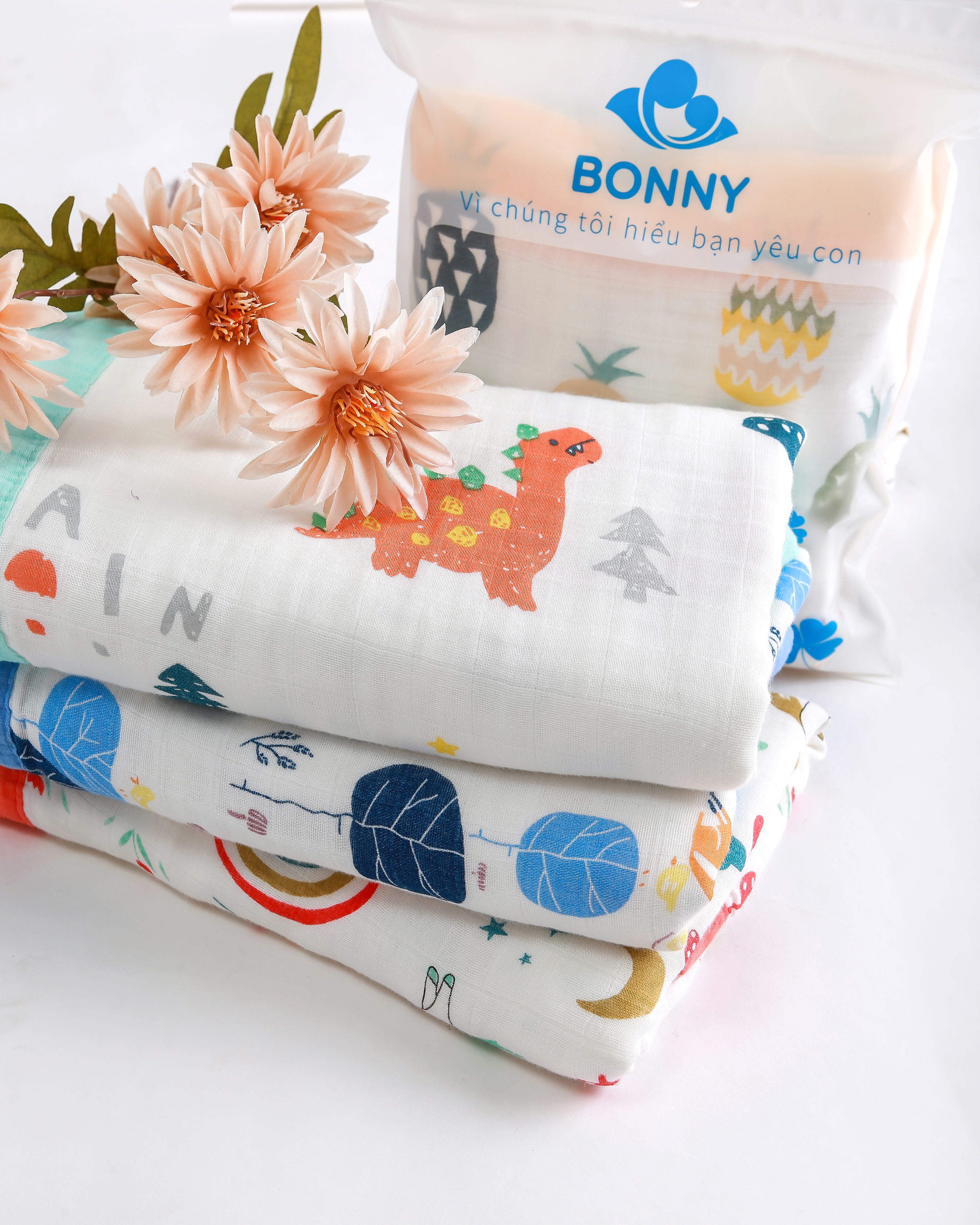 Chăn Đắp, Khăn Tắm Và Quấn Ủ Bonny 100% Sợi Tre Lụa 4 Lớp Siêu Mềm, Thấm Hút, An Toàn Cho Làn Da Của Bé Yêu