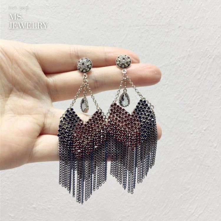 Khuyên Tai Dài Handmade Ms Jewelry Bạc S925 Đính Đá Phong Cách Cổ Điển