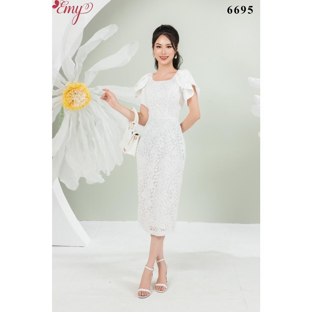 Đầm EMY EM6695 Body Bút Chì Tay Búp Hồng Không Túi