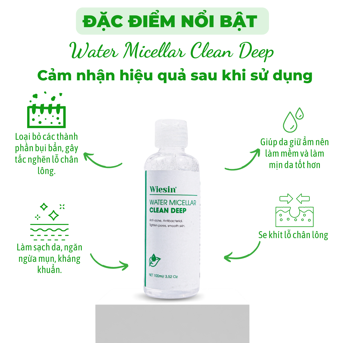 Nước tẩy trang cho da dầu mụn Wiesin Water Micellar Clean Deep 100ml - WS03