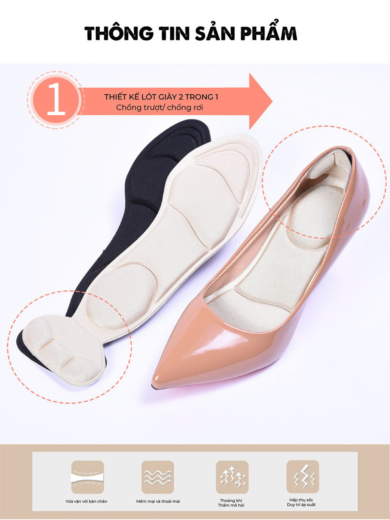 Miếng Lót Giảm Size Cho Giày Bị Rộng Cao Cấp MÀU ĐEN 2 Miếng Lót Giày Cao Gót Mũi Tròn Giúp Giảm Size Vải Thoáng Khí Và Êm Chân 2 Cặp