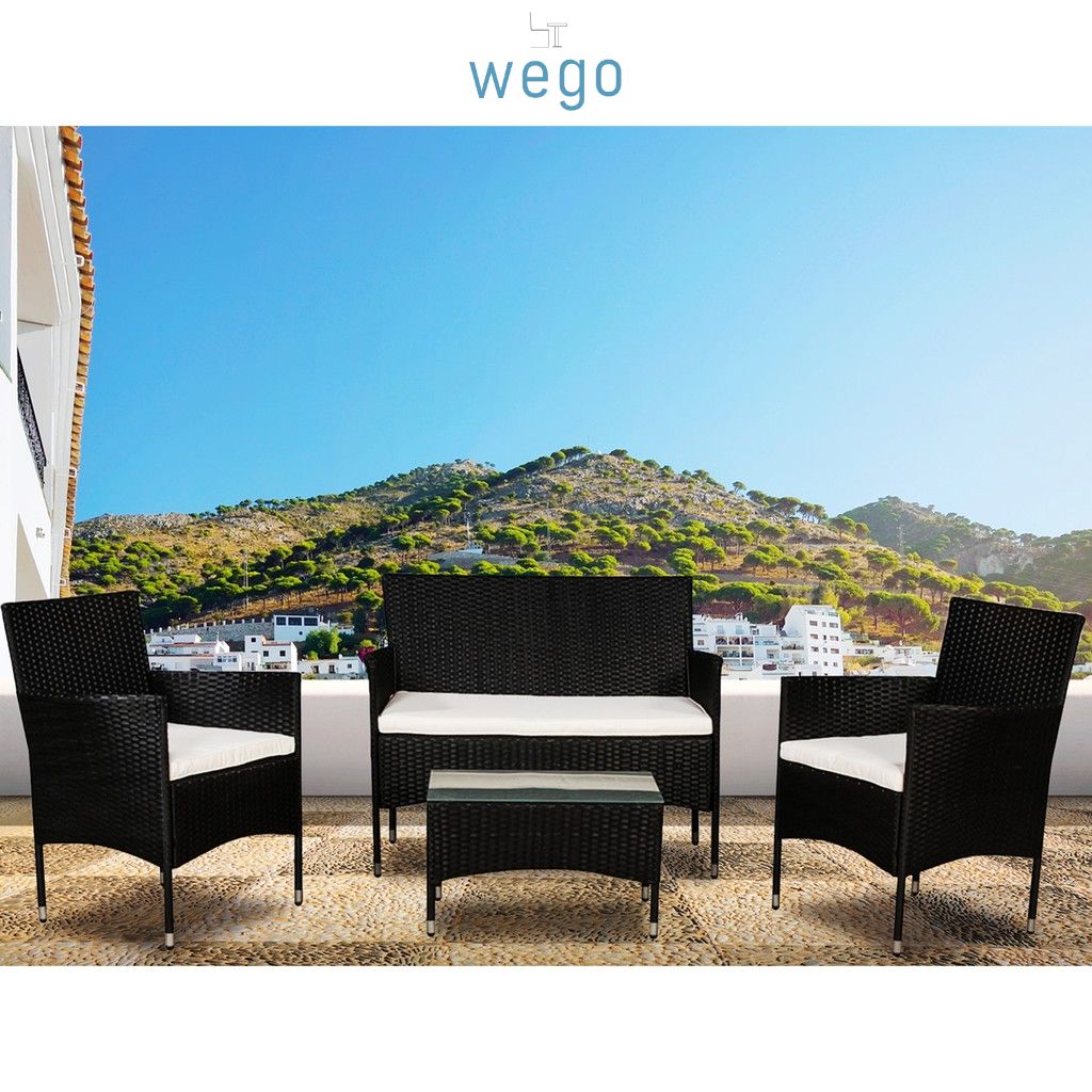 WEGO Bộ sofa ngoài trời bằng mây nhựa/ Bàn ghế sân vườn/ Sofa ban công/ Sofa hồ bơi – 3 GHẾ / Outdoor Furniture Rattan Chair Set Rattan Sofa 3 Seater Garden Table and Chair