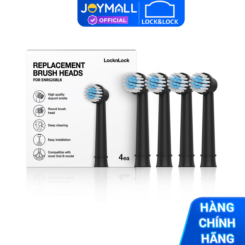 Bộ 4 đầu bàn chải điện Lock&amp;Lock ENR626BLK_RB màu đen - Hàng chính hãng - JoyMall