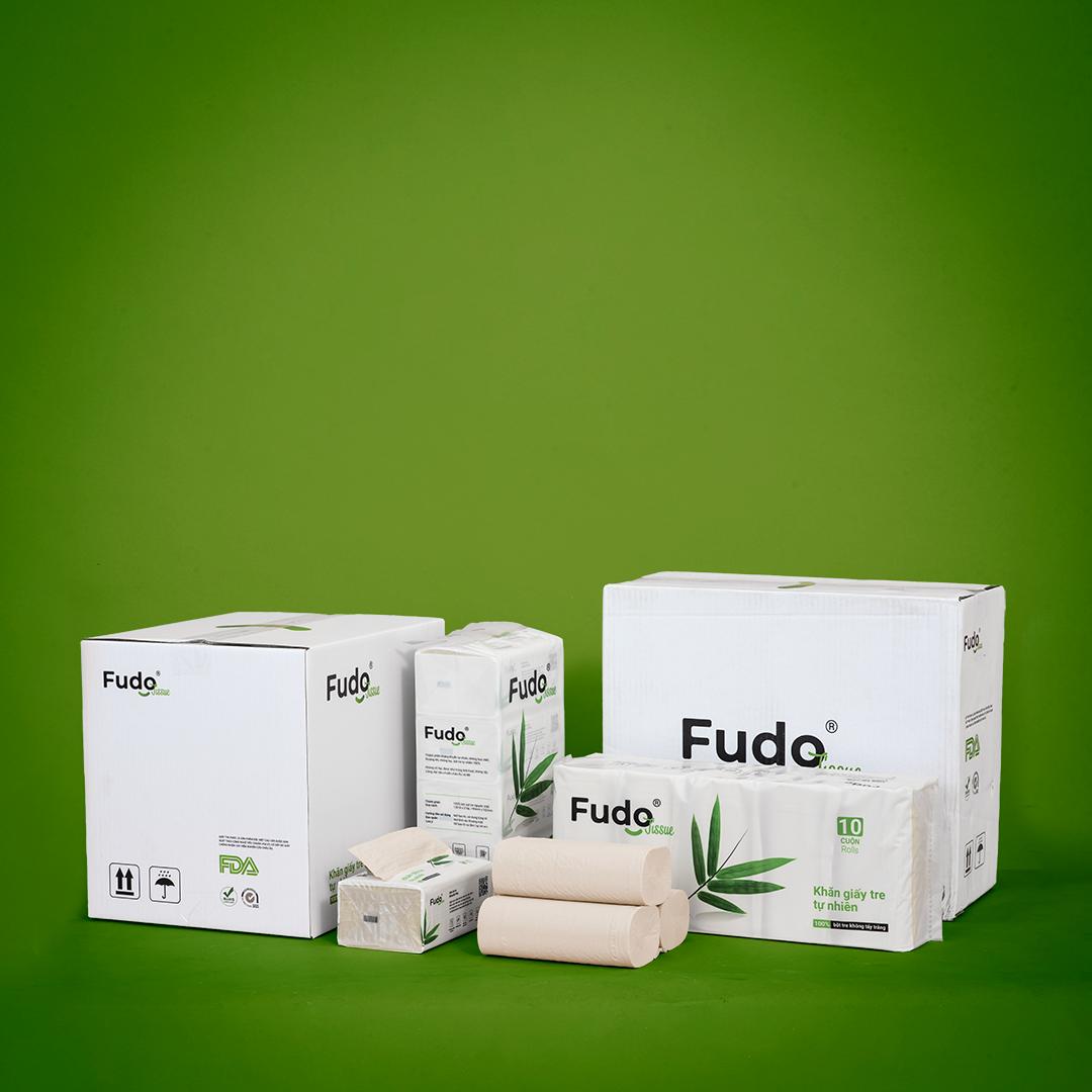 Khăn giấy tre Fudo - Combo (20 gói giấy ăn (1 thùng) + 30 cuộn giấy vệ sinh không lõi (1 thùng)): 100% bột tre, không tạo mùi, không tẩy trắng