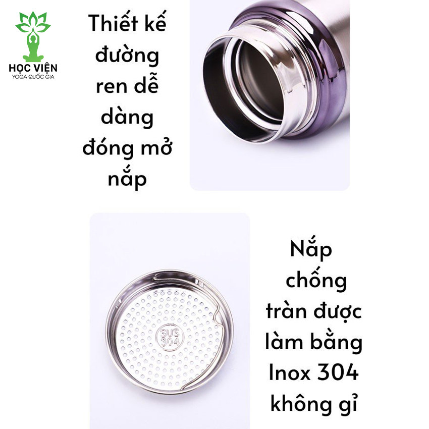 Bình Giữ Nhiệt Kim Cương 1000ml và 1200Ml Inox 304- Học Viện Yoga QG- Chống Rỉ Set, Nắp Đậy Chặt, Giữ Nhiệt Nóng Lạnh Tốt 6- 8h, Quai Đeo Chắc Chắn, Thiết Kế Sang Trọng, Màu Sắc Thanh Lịch, Tiện Lợi, Pha Lọc Trà, Hàng Chính Hãng