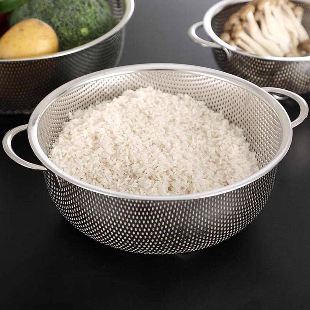 3x Stainless Steel Colander Noodles Draining Basket w/ Handles Storage