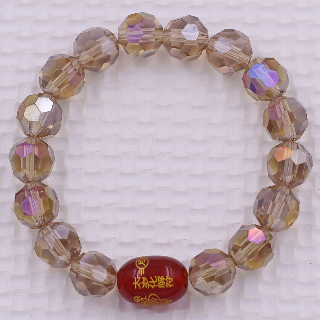 Vòng chuỗi đeo tay pha lê nâu cắt giác 10 ly charm giải thái tuế phù, vòng chuỗi phong thủy, giải năm hạn thái tuế