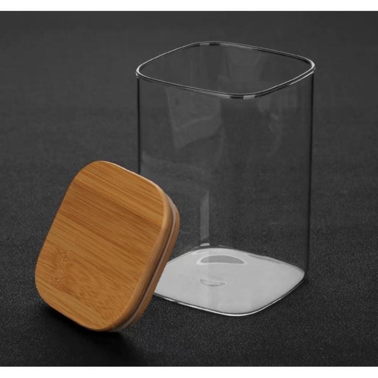 Lọ hũ đựng chè,các loại hạt hình vuông nắp gỗ có doăng kín 4 cỡ