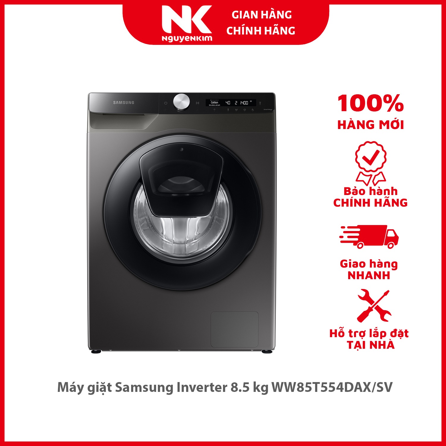 Máy giặt Samsung Inverter 8.5 kg WW85T554DAX/SV - Hàng chính hãng [Giao hàng toàn quốc]
