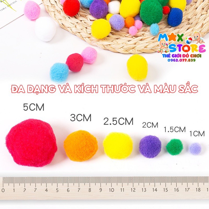 Hạt Pompom Nhiều Kích Cỡ Màu Sắc TẶNG KÈM KẸP GẮP NHỰA