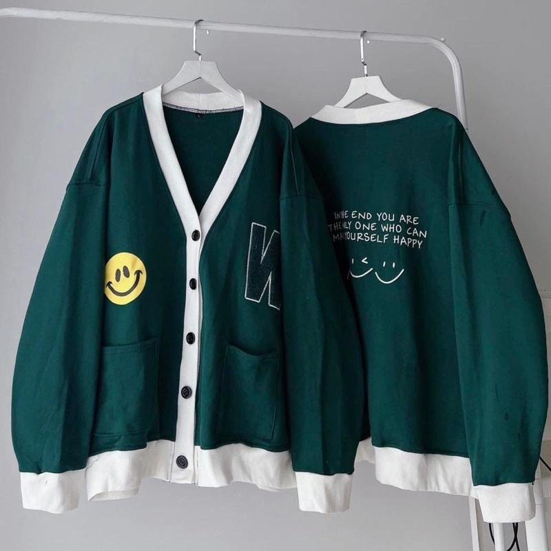 Áo Khoác Cardigan Unisex Form Rộng Xanh Két HAPPY SMILE