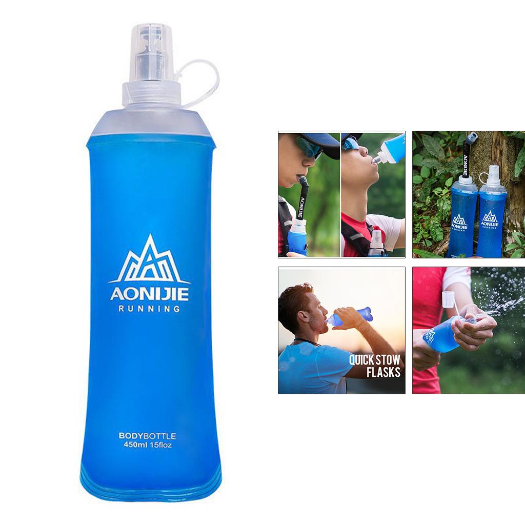 TPU Soft Flask Running Collapsible Water Bottles for Hiking 450ml Blue