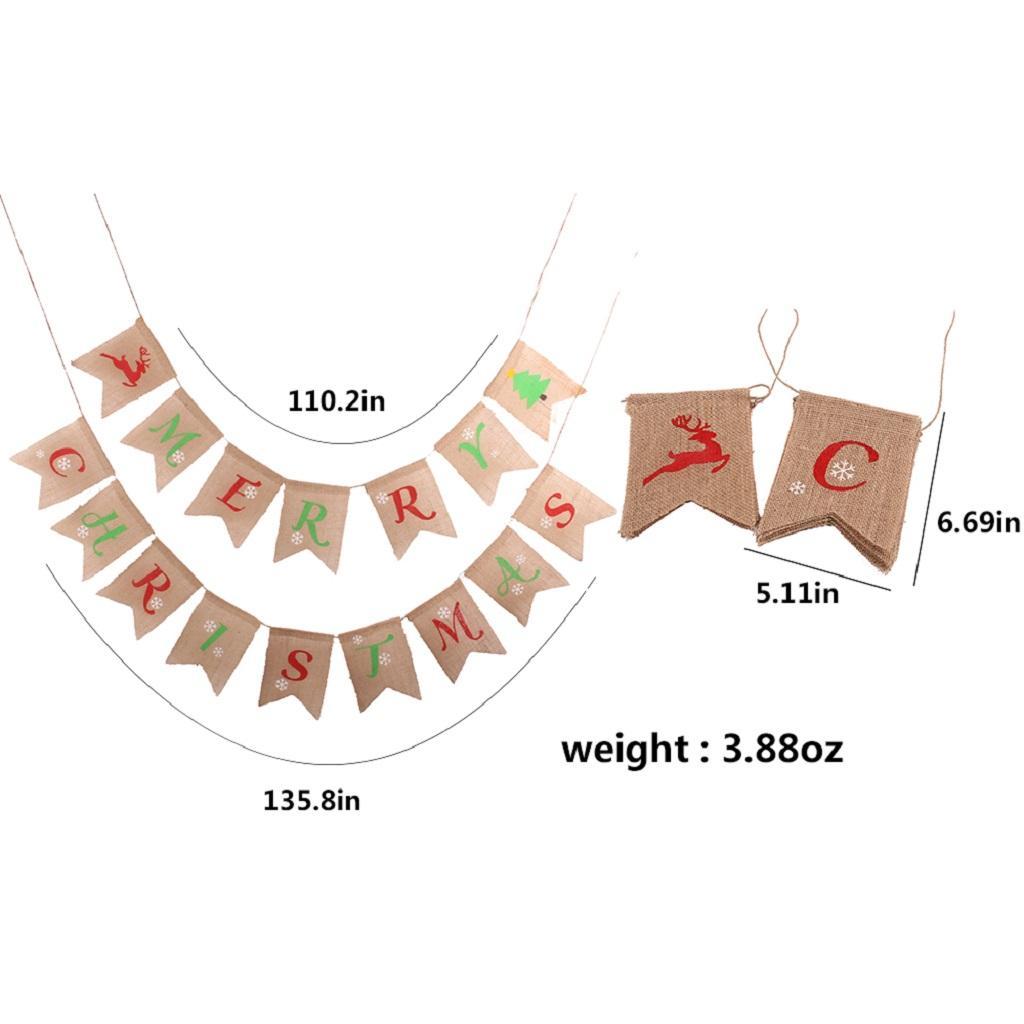 Burlap Merry Christmas Bunting Banners Flag Garland Sign Party Decoration