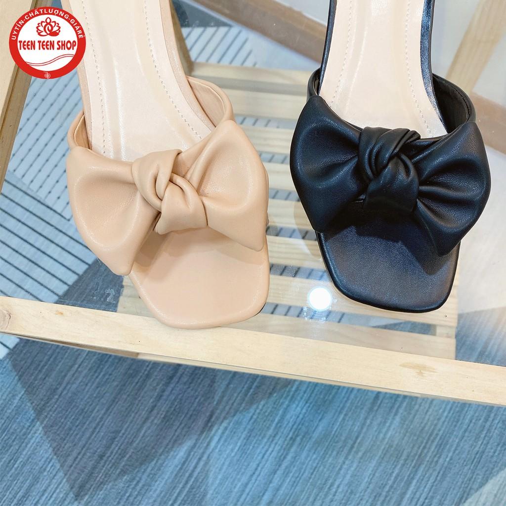 Guốc cao gót nữ 3 phân bền đẹp, dép nữ cao 3 phân đính nơ - SD007