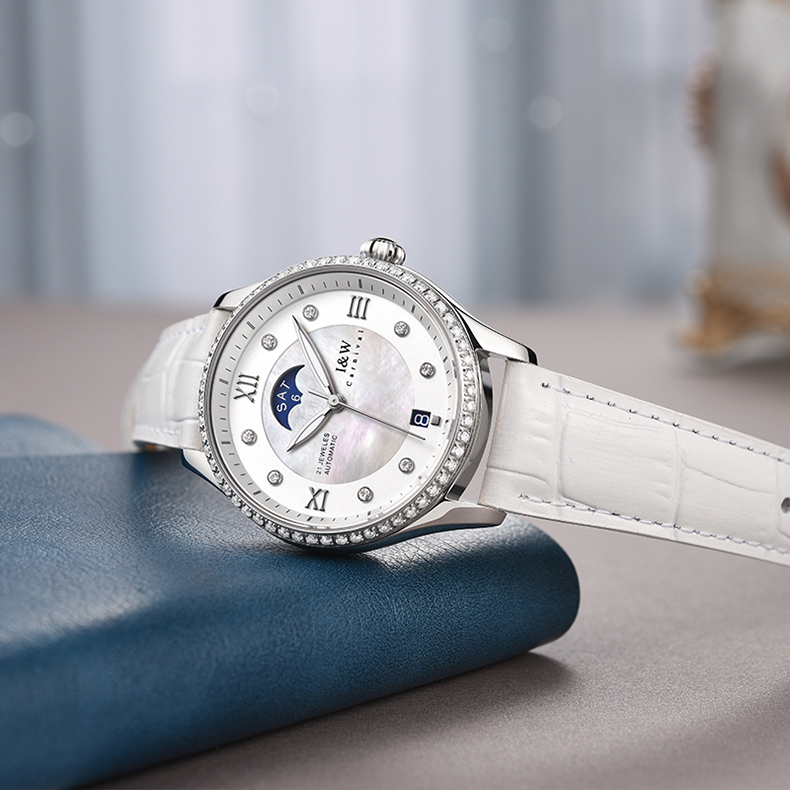 Đồng hồ nữ chính hãng I&amp;W CARNIVAL IW582G-1 Kính sapphire ,chống xước ,Chống nước 30m ,Bảo hành 24 tháng,Máy cơ (Automatic),dây da cao cấp, thiết kế đơn giản dễ đeo