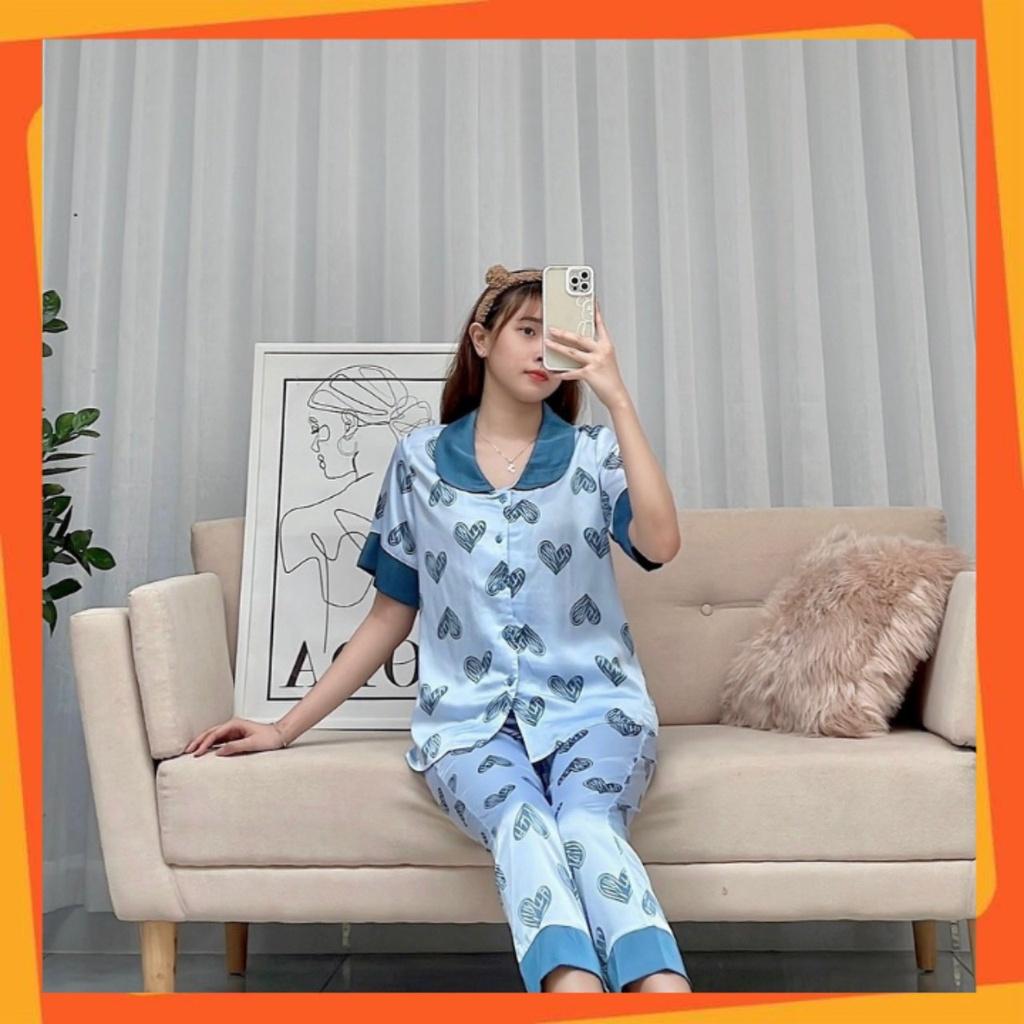 Bộ đồ mặc nhà chất lụa SATIN Nữ cao cấp quần dài áo cộc siêu kute BLU09