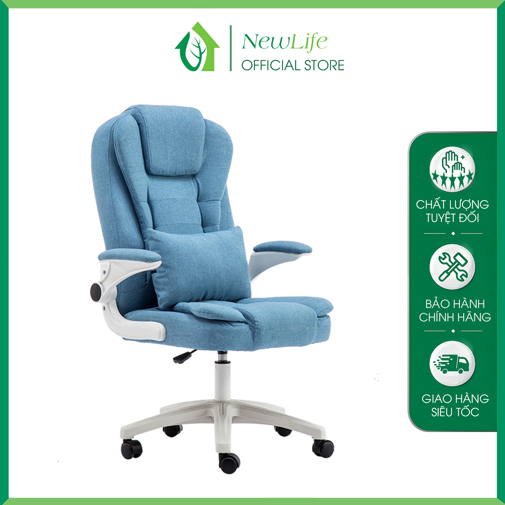 Ghế văn phòng nỉ ,ghế văn phòng chân xoay, tựa lưng tay gấp 90 độ NewLife