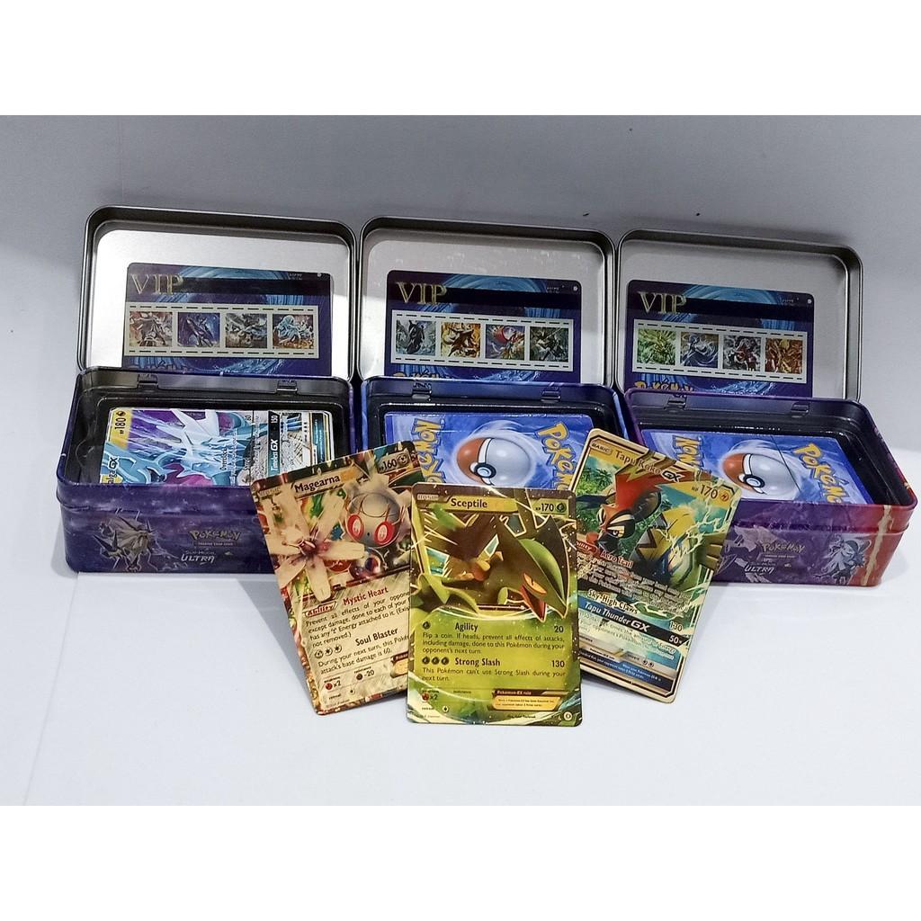 Thẻ bài pokemon hộp sắt 40 lá kèm thẻ VIP 7x5cm